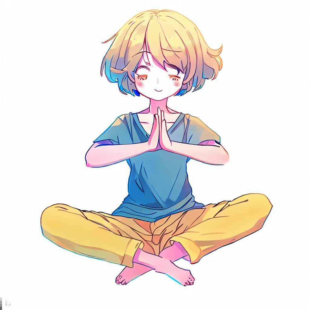 Positivity in mediation pose anime style