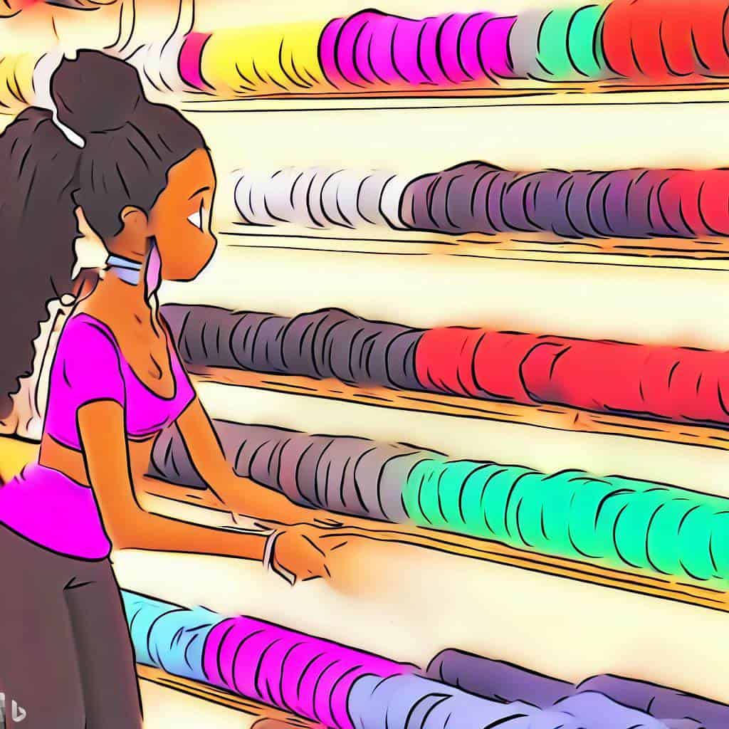 anime style drawing of a person choosing a yoga a strap