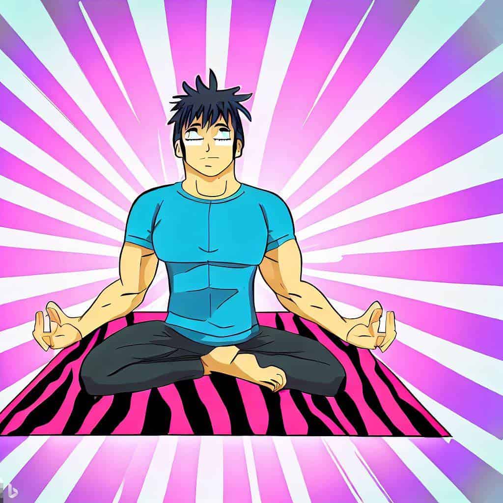 meditation on zebra print yoga mat anime style