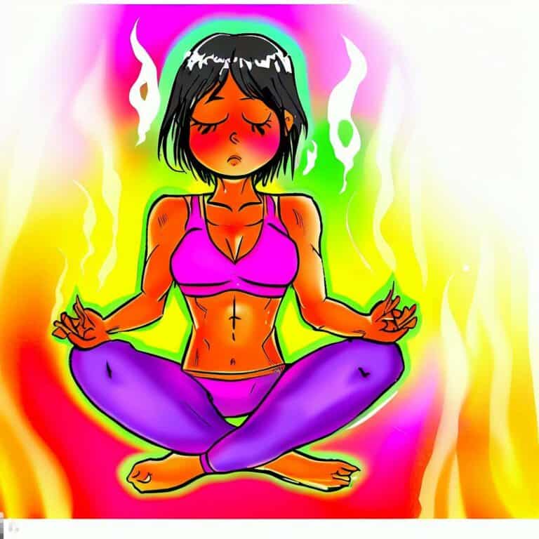 young female in meditation pose in hot yoga