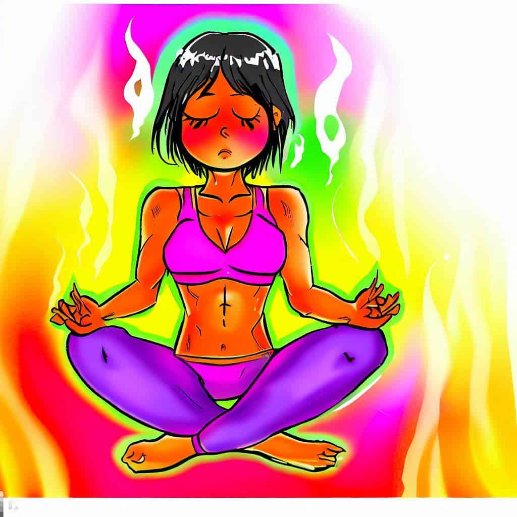 Ung kvinde i meditationsstilling i hot yoga