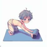 yogi menggelar matras yoga biru di lantai