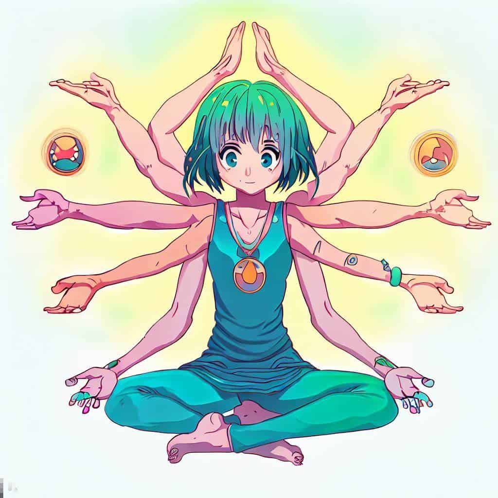 Anime-illustration af Ashtanga-yogaens 8 lemmer