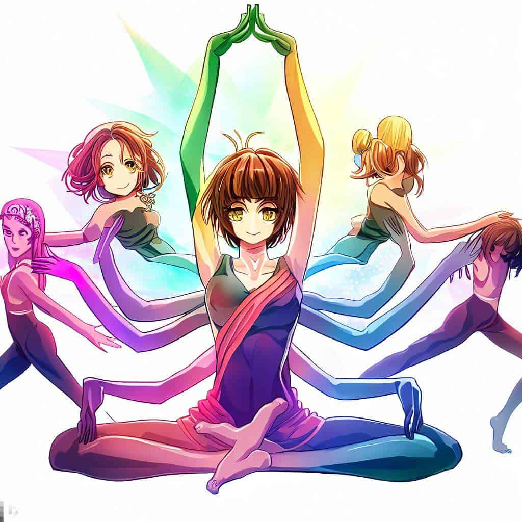 Anime-kuvitus ashtangajoogan 8 raajasta