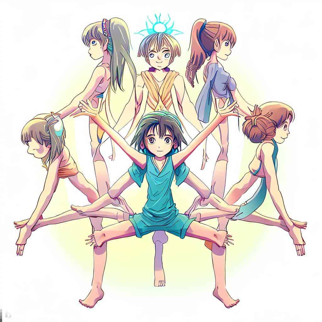 Anime illustration av 8 lemmar av Ashtanga Yoga