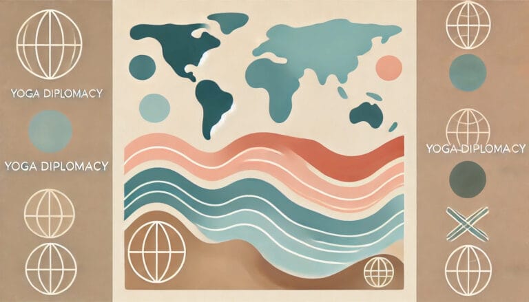 India's Yoga Diplomacy: Soft Power on the Global Stage 2 Global Connection – A minimalist abstract of interconnected countries in soft tones, representing yoga as a tool for international diplomacy.